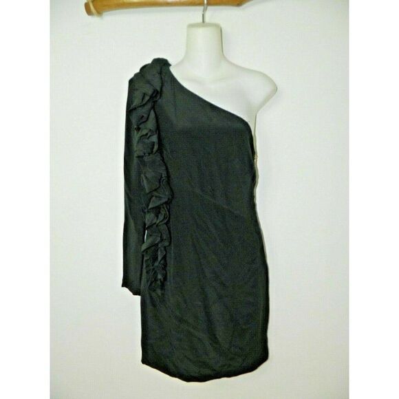 Robert‎ Rodriguez Dress Size 0 Black Silk One Sleeve Ruffle Detail Size 0 - Picture 1 of 10